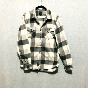 Vans Tailored Fit Flannel Shirt Medium Gray White Buffalo Plaid Button Down